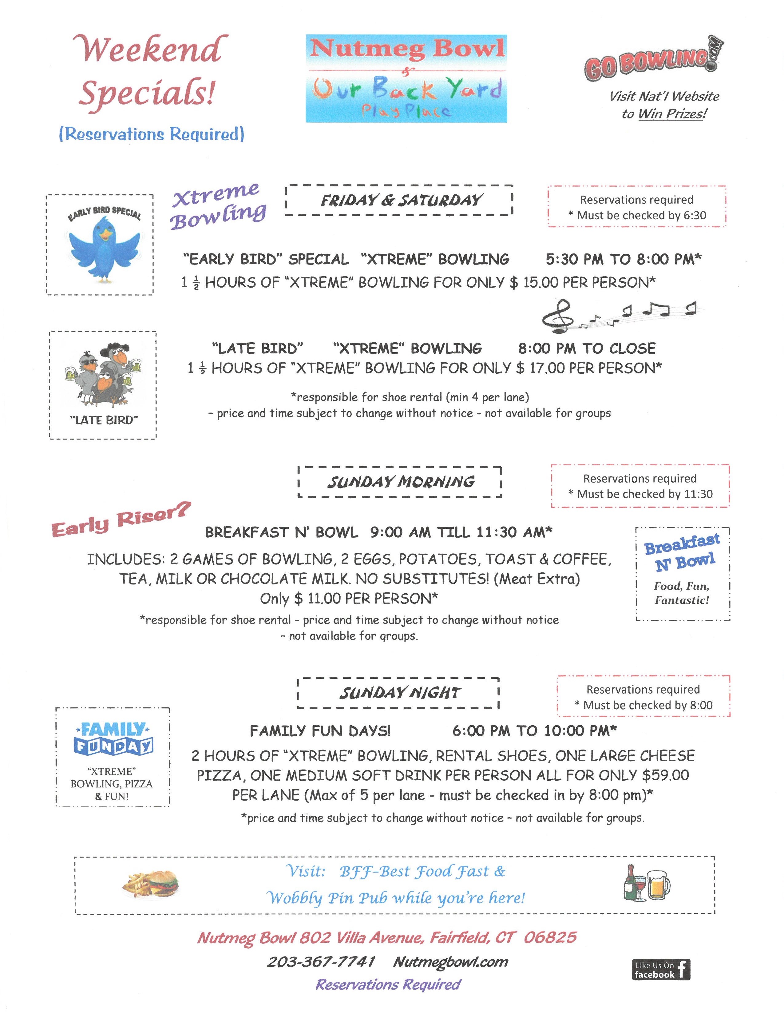 Nutmeg Bowling Center > CURRRENT SPECIALS > WEEKEND SPECIALS